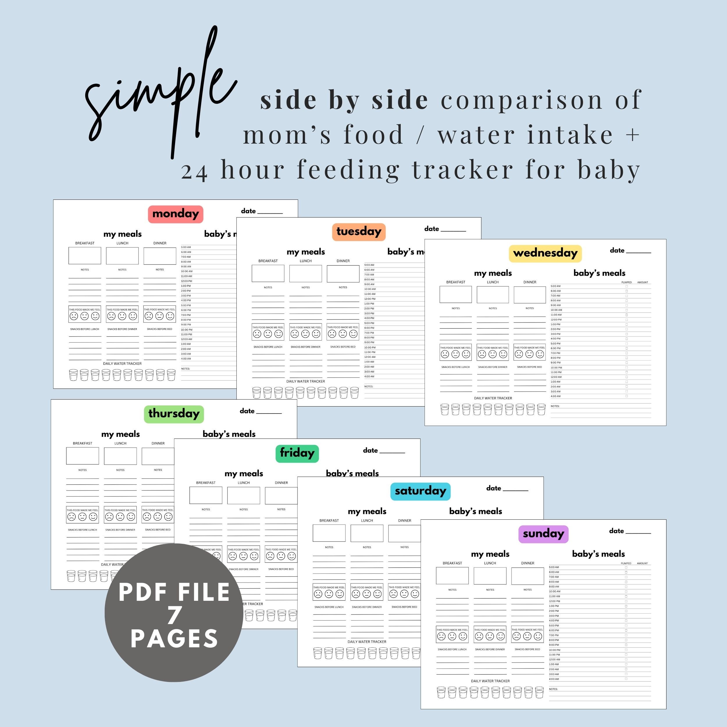 Printable Mama Baby Meal Tracker / Newborn Tracker / Pumping Log / Food