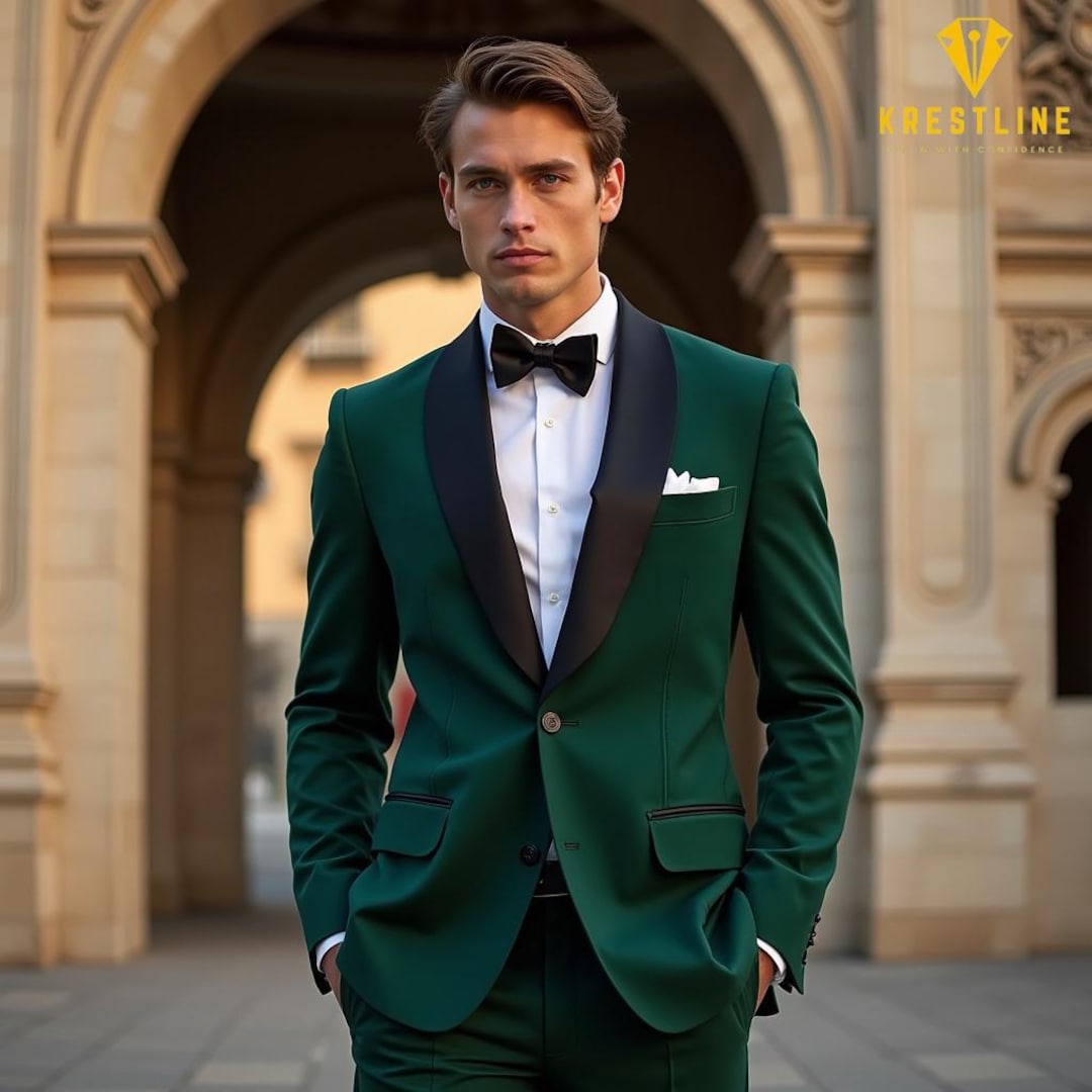 Men's Emerald Green Tuxedo | Stylish Groom and Formal Attire | Ideal ...
