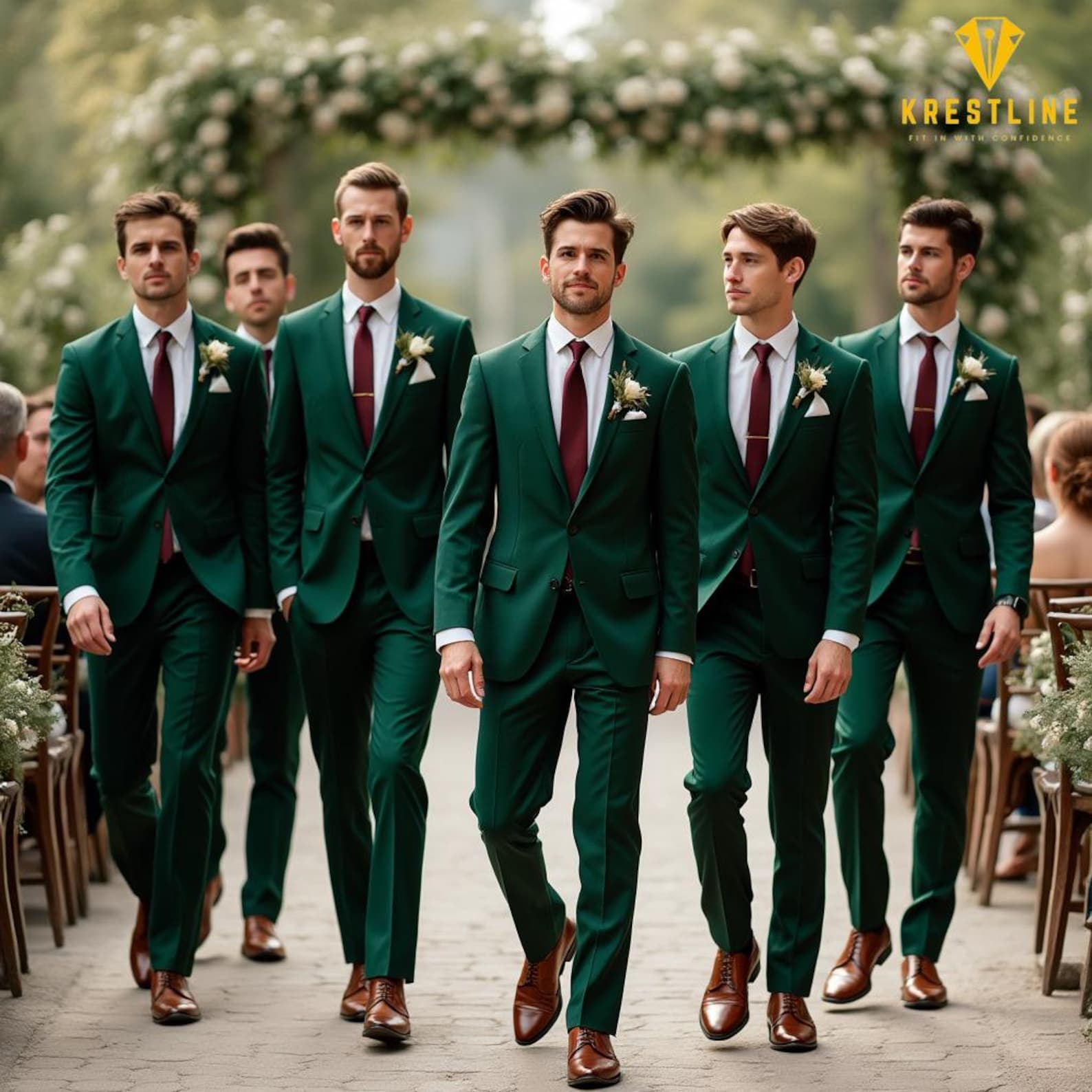 Elegant Emerald Green Groomsmen Suit Set – 5 Matching Wedding Suits for Elegant Emerald Green Groomsmen Suit Set – 5 Matching Wedding Suits for