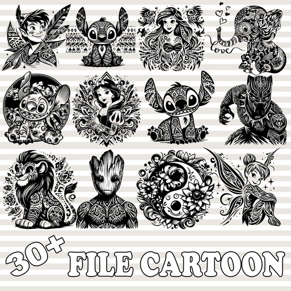 30+ Cartoon Characters Png Svg Bundle, Princess Cartoon Svg, Intricate Weeding Svg, Enchanted Rose Svg, Gift For Her Svg, Digital File