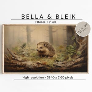 Hedgehog Forest Art for Samsung Frame TV | Digital Download | Woodland Animal Art | Nature Wall Art for Living Room | TV Screensaver