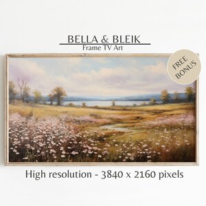 Samsung Frame TV Art, Spring Wildflower Field, Flower Meadow, Warm Tone Landscape, Country Painting, Digital Download Frame TV Art