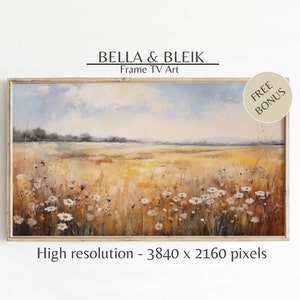 Samsung Frame TV Art, Spring Wildflower Field, Flower Meadow, Warm Tone Landscape, Country Painting, Digital Download Frame TV Art