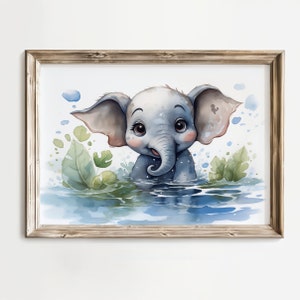 Nursery Wall Art, Nursery Decor, Nursery Print, Baby Elephant Nursery Art, Safari Animals Print, Printable Art, Digital Download, Watercolor