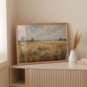 Printable Wall Art, Wildflower Field, Landscape Oil Painting, Country Art Print, Farmhouse Wall Art, Digital Download, Vintage Art