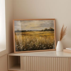 Printable Wall Art, Wildflower Field Landscape Oil Painting, Country Landscape Art Print, Farmhouse Wall Art, Digital Download, Vintage Art