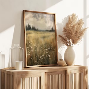 Printable Wall Art, Wildflower Field Landscape Oil Painting, Country Vintage Landscape Art Print, Farmhouse Wall Art, Digital Download