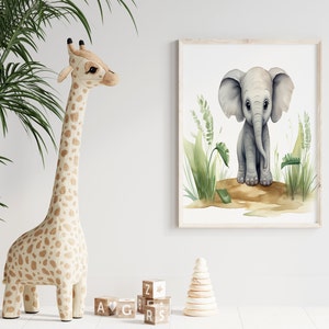 Nursery Wall Art, Nursery Decor, Nursery Print, Baby Elephant Nursery Art, Safari Animals Print, Printable Art, Digital Download, Watercolor