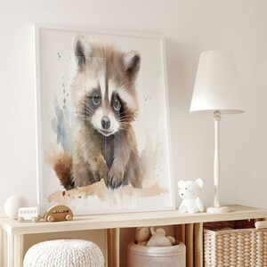 Nursery Wall Art, Nursery Decor, Nursery Print, Baby Raccoon Art, Woodland Animals Print, Printable Art, Digital Download, Watercolor