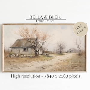 Samsung Frame TV Art, Spring Cottage, Vintage, Warm Tone Field Landscape, Country Painting, Digital Download Frame TV Art