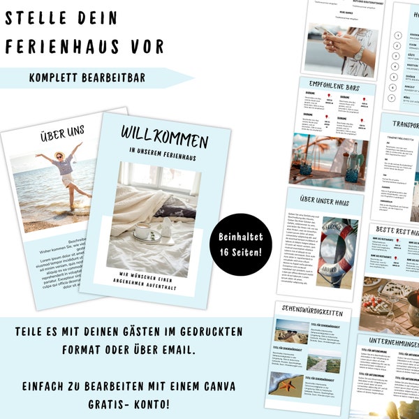 AIRBNB Willkommensbuch| Ferienwohnung Vorlage| Fewo VRBO Kurzzeitvermietungs Guide| German Welcome Book Cava Template| Strandhaus| Gästebuch