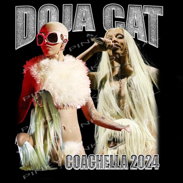 Doja Cat Coachella 2024 T Shirt Design. PNG Digital 4500x5100 px. Retro, 90s Vintage, Bootleg Tee. Instant Download And Ready To Print.