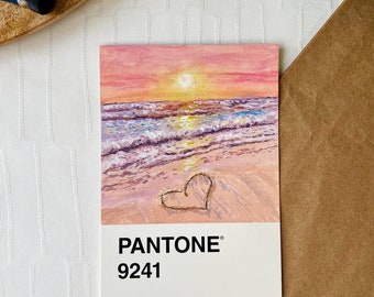 Origineel geschilderd Pantone Dolphin-ansichtkaartkunstwerk - unieke handgeïllustreerde kunst, A6-formaat