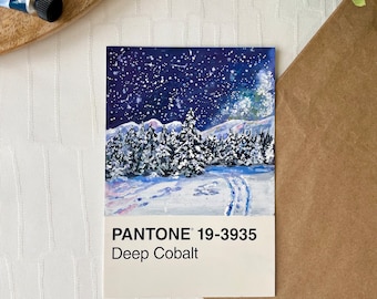 Origineel geschilderd Pantone Winter-ansichtkaartkunstwerk - Unieke handgeïllustreerde kunst, A6-formaat