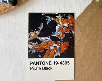 Origineel geschilderd Pantone Koi-viskunstwerk - Unieke handgeïllustreerde kunst, A6-formaat