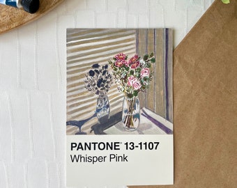 Origineel geschilderd Pantone boeket ansichtkaart artwork - unieke hand geïllustreerde kunst, A6-formaat