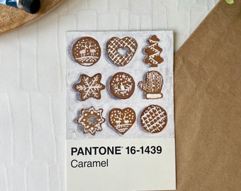 Origineel geschilderd Pantone peperkoek ansichtkaart artwork - unieke hand geïllustreerde kunst, A6-formaat