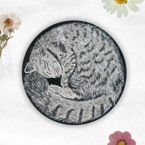 カート、オリジナルのガッシュ絵画、丸いキャンバスの絵画、休息、絵画、オリジナルの絵画、アートギフト、猫の美学、眠っている猫、20/31