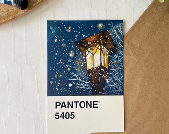 Origineel geschilderd Pantone-lantaarnkaartkunstwerk - unieke handgeïllustreerde kunst, A6-formaat