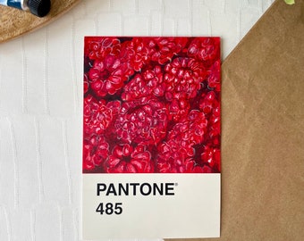 Origineel geschilderd Pantone Raspberry-kunstwerk - unieke handgeïllustreerde kunst, A6-formaat