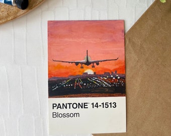 Origineel geschilderd Pantone Landing Artwork - Unieke handgeïllustreerde kunst, A6-formaat