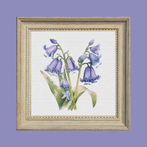 Patrón de punto de cruz de campanillas inglesas, descarga instantánea en PDF, gráfico de punto de cruz de flores, patrón de punto de cruz floral, punto botánico