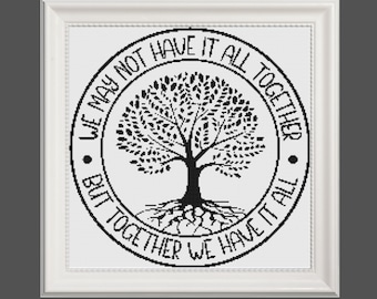 Family Quote Cross Stitch Pattern, Monochrome Tree (PDF Chart)