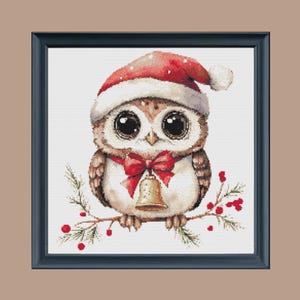 Christmas Owl PDF Cross Stitch Pattern, Instant Download, Holiday Decor, Festive Decor
