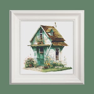 Cottage Cross Stitch Pattern, English Cottage Cross Stitch Chart, Country Cottage, Farmhouse, Shabby Cottage, Vintage, instant pdf download