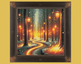 Enchanted Forest Cross Stitch Pattern, Fairytale Lanterns (Instant PDF Download)