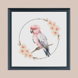 Galah Bird Kreuzstichvorlage, Vogel, Geburtstagskarte, Vogel, Federn, gefiederte Tiere, Wildvögel, englische Vögel, sofortiger PDF Download