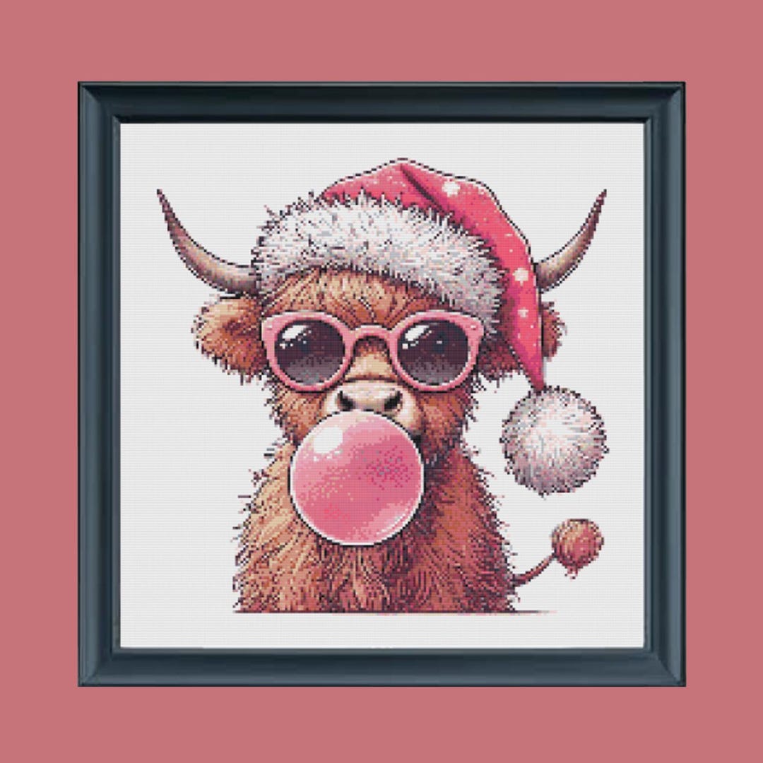 Christmas Highland Cow Cross Stitch Pattern, Sunglasses, Bubble Gum ...