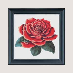 Kreuzstichmuster Rote Rose, Blumen Kreuzstichmuster, englische Rosen, einzelne Rosen, rote Rosen, Blumen der Liebe