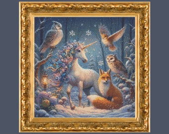 Enchanted Unicorn Cross Stitch Pattern, Forest Animals (PDF Download)