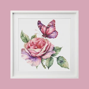 Patrón de punto de cruz de mariposa, descarga instantánea en PDF, gráfico de punto de cruz de acuarela de insectos, patrón de punto de cruz de animales, punto de cruz de rosas