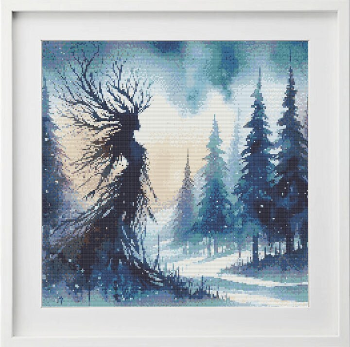 Enchanted Forest Cross Stitch Pattern, Fairytale Winter Scene (instant ...