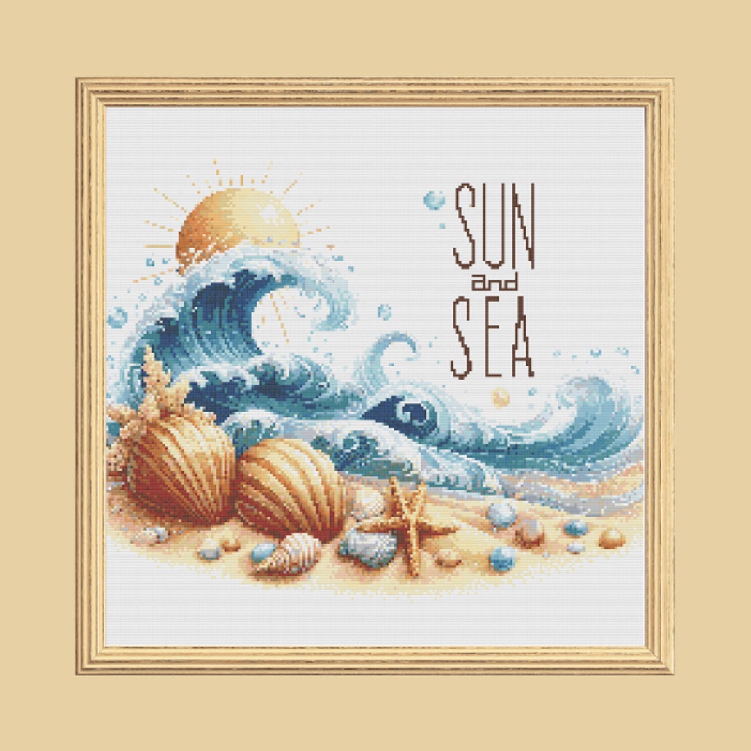 Sun and Sea Cross Stitch Pattern, Seashells Waves Chart (digital ...