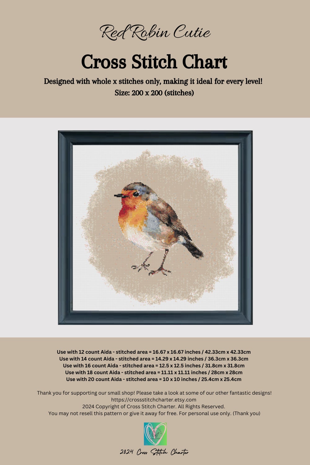 Red Robin Pattern Red Robin Cross Stitch Pattern, Chart, Small Birds, Feathered Animals ...