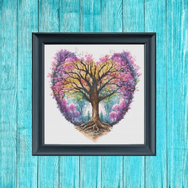 Tree of Life Cross Stitch Pattern, Tree cross stitch chart, Boho cross stitch chart, tree heart, watercolor x stitch, instant pdf download,