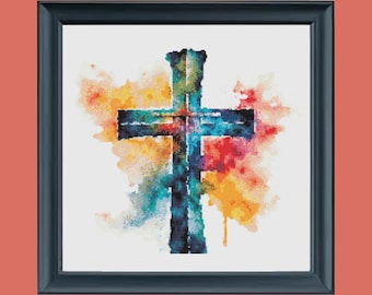 Watercolor Cross Stitch Pattern, Christian Religious Design (Instant PDF Download)