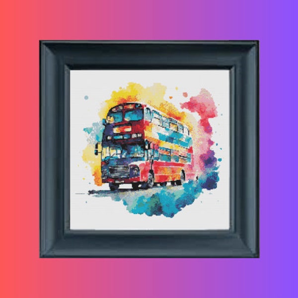 London Bus Cross Stitch Pattern, Double Decker Bus Cross Stitch Chart, Red London Bus Cross Stitch, Iconic British, Routemaster, Retro bus