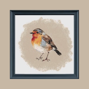 Red Robin cross stitch pattern, chart, small birds, feathered animals, wild birds, garden girds, British birds, instant pdf download
