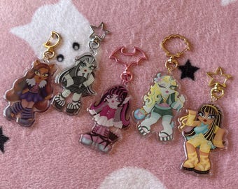 Monster Girls Vampire, Werewolf, Frankenstein, Sea Monster, Mummy Glitter Acrylic Keychains