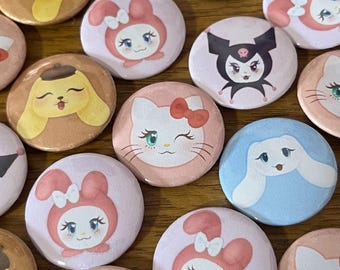 Kawaii Kitty and Friends 32mm Button Badges