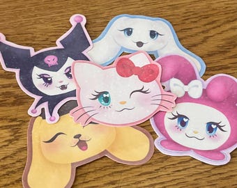 Kawaii Kitty and Friends Sparkle Holographic Vinyl Stickers