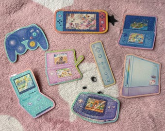 Nostalgia Gaming Consoles and Controllers Sparkle Holographic Vinyl Stickers