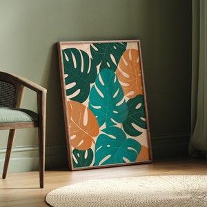 Impresión 'Monstera' - Arte de pared colorido, Póster con ilustración de hoja de Monstera - Póster impreso - Decoración de pared - Planta verde