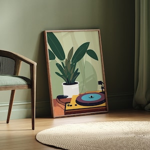 Impresión de vinilo retro - Arte de pared de estilo retro colorido, cartel de ilustración de inspiración musical vintage - Cartel impreso, decoración de pared