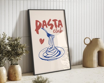 'Pasta Club' print - Printed poster, Modern wall art - Hand illustrated poster, wall decoration, kitchen, living room - Pasta lover