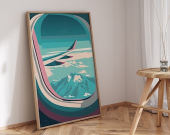 &#39;Plane&#39; print - Colorful wall art, clouds plane window illustration poster - Printed poster - Wall decoration - Travel inspiration